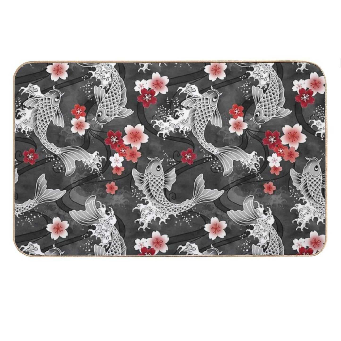 Koi Sakura Blossom in Black Bath Mat