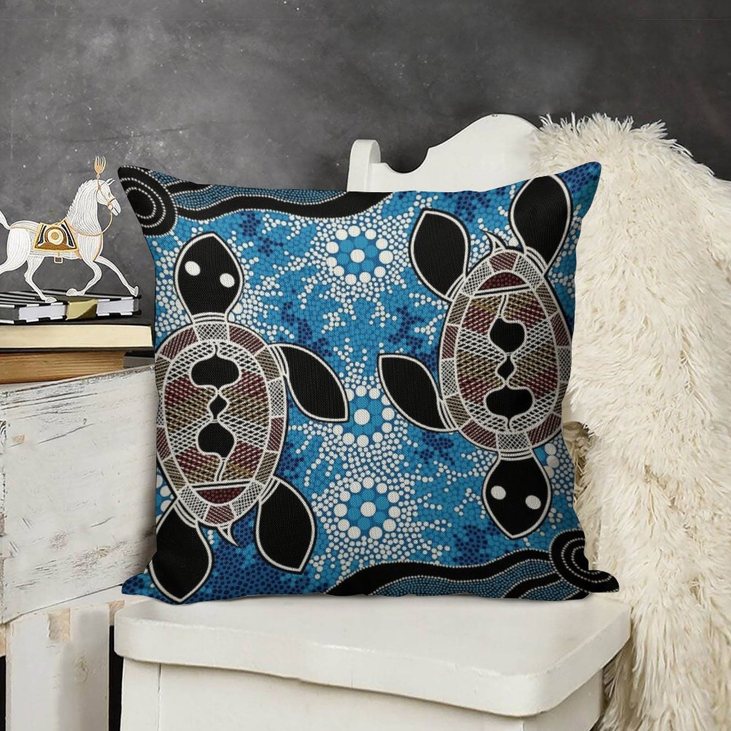 Authentic Aboriginal Art - Sea Turtles Linen Throw Pillow Cover