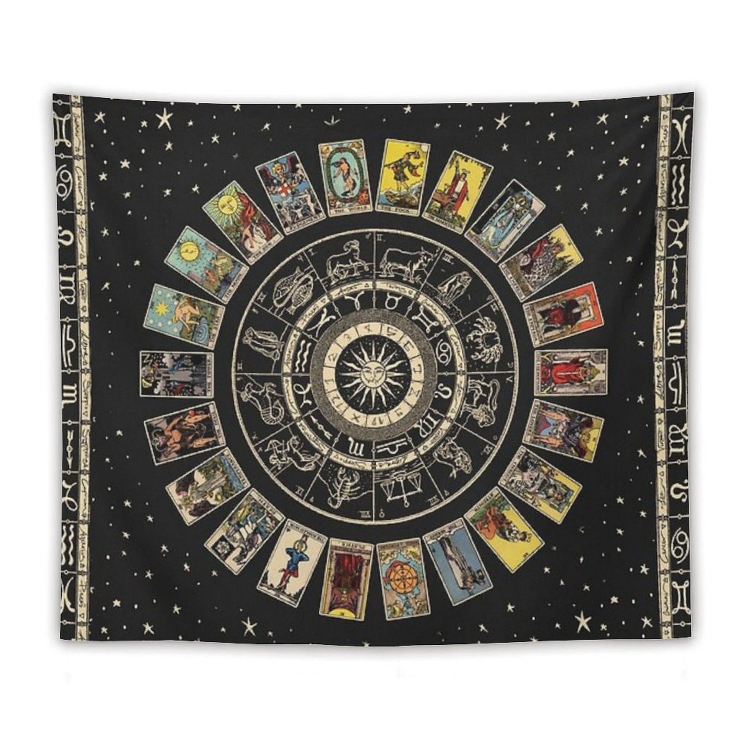 Wheel of The Zodiac, Astrology Chart And The Major Arcana Tarot Tapestry