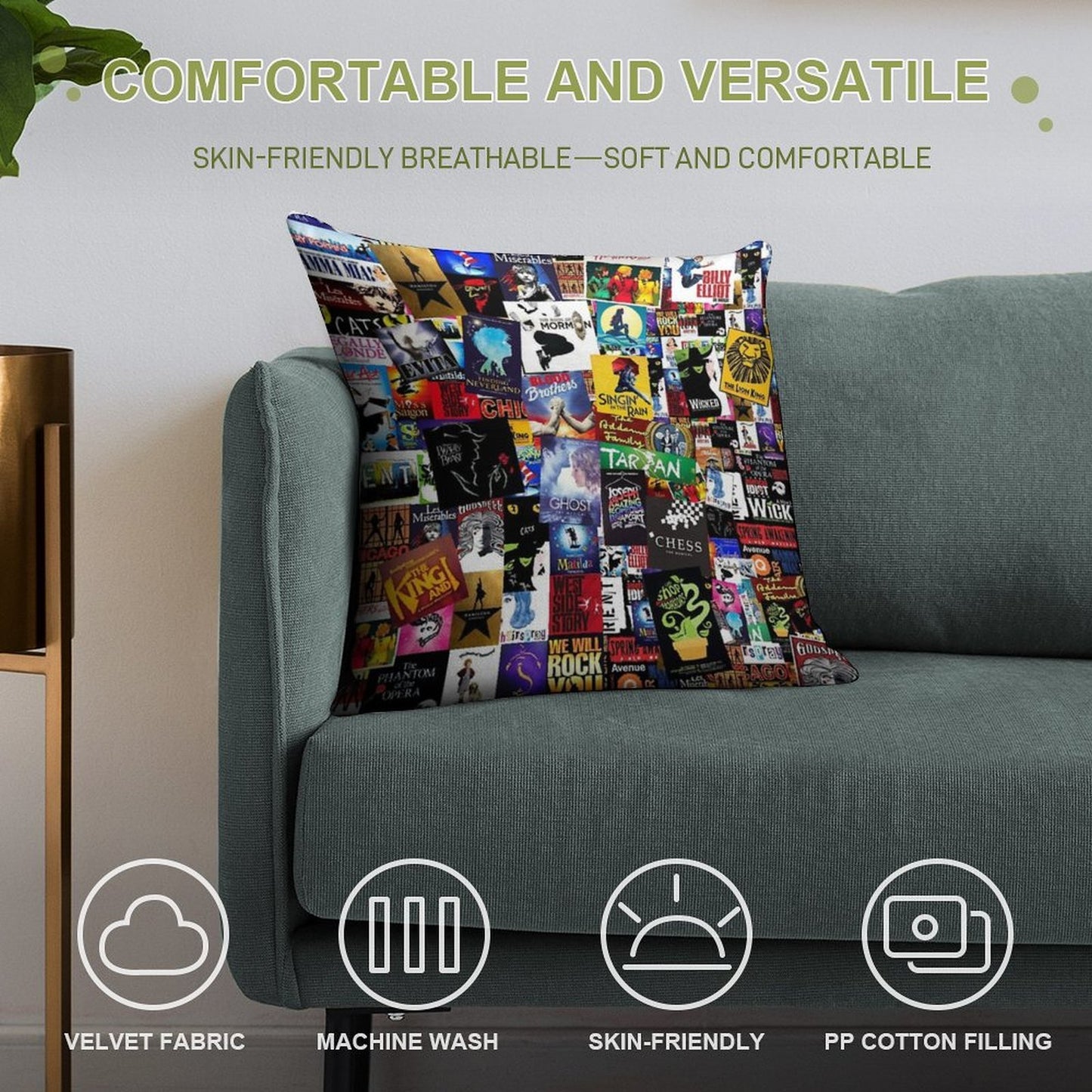 Musicals Collage IV Original Soft Washable Throw Pillow