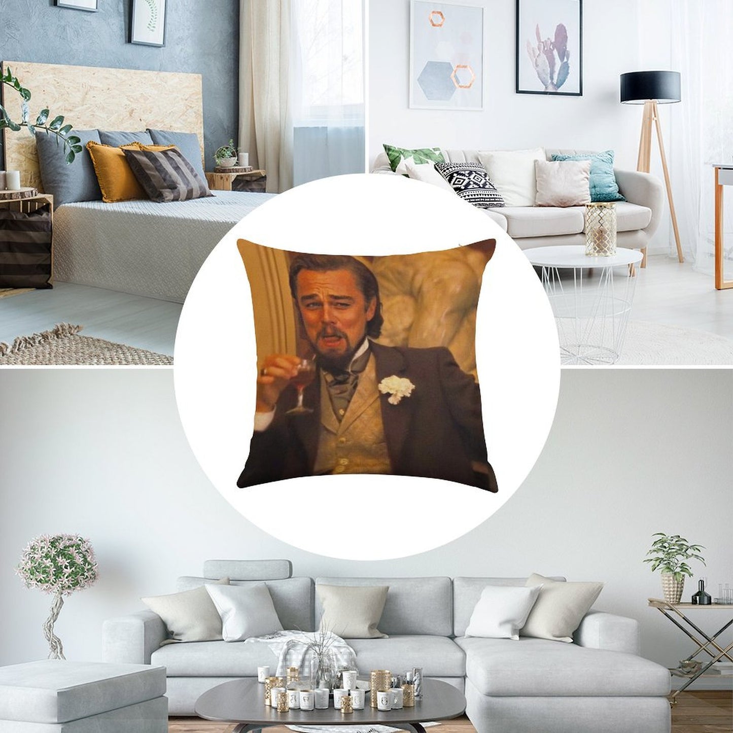 Leonardo DiCaprio Meme Linen Throw Pillow Cover