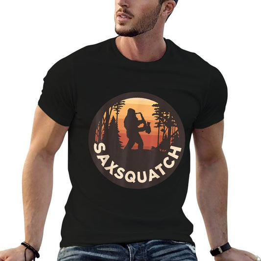 Retro Vintage Sax-Squatch Yeti Bigfoot Playing Saxophone T-Shirt