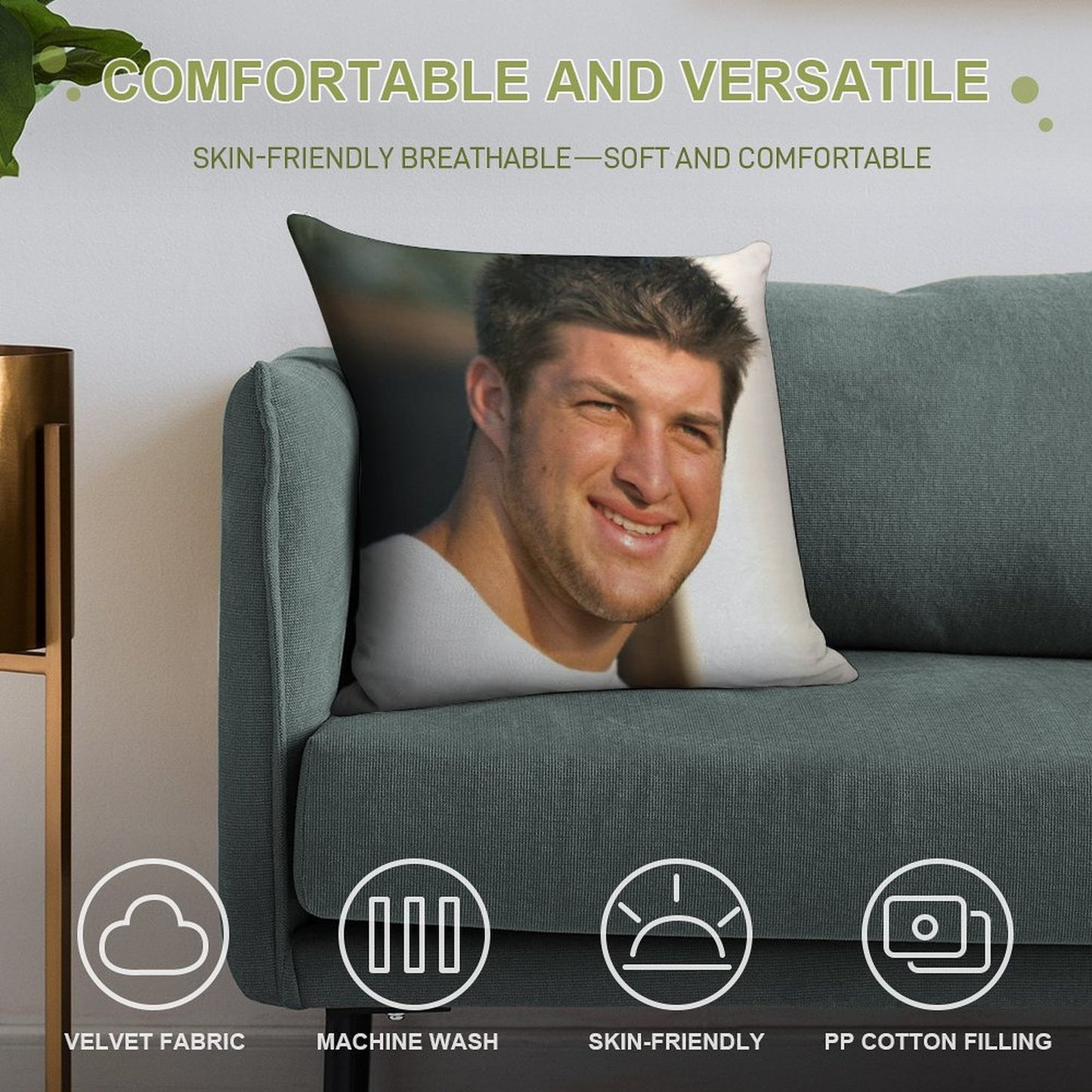 Tim Tebow Soft Hidden Zipper Throw Pillow