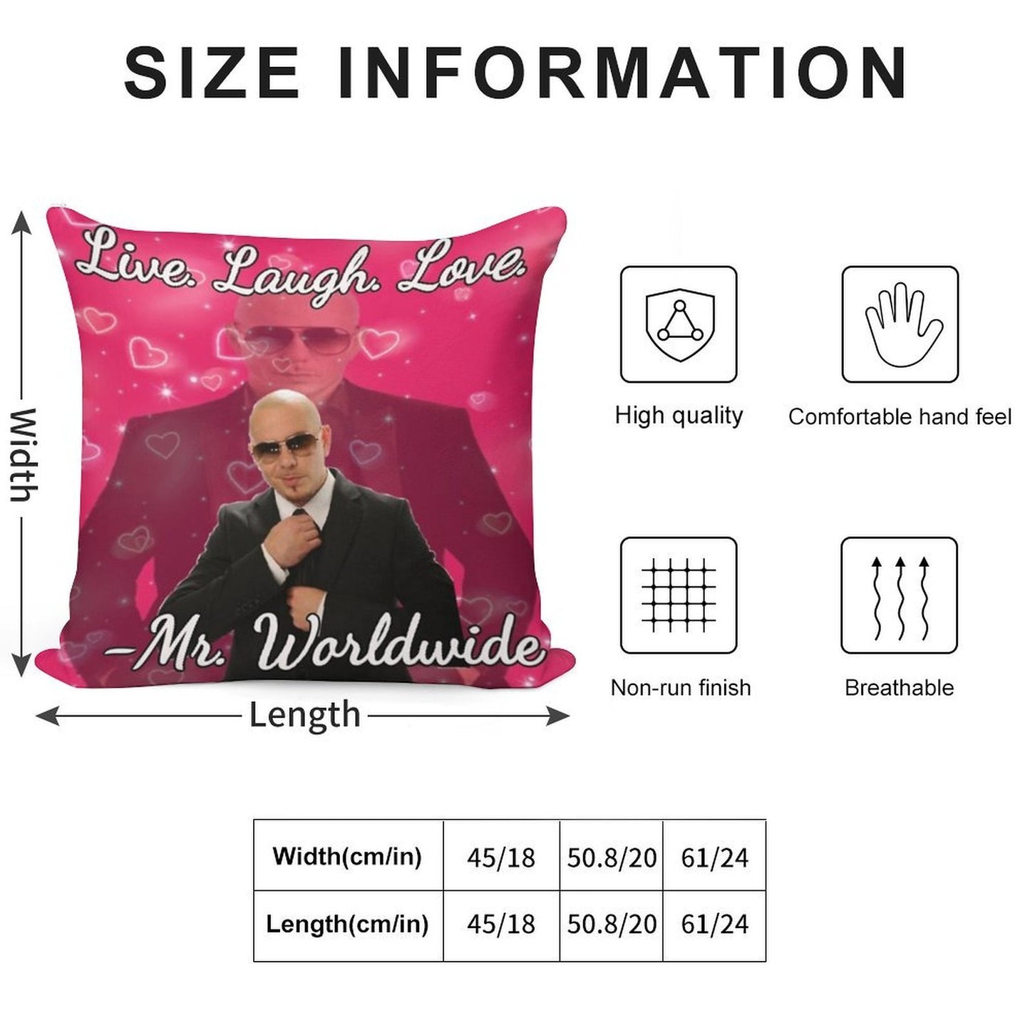 Mr Worldwide Live. Laugh. Love. Soft Reinforced Edging Throw Pillow