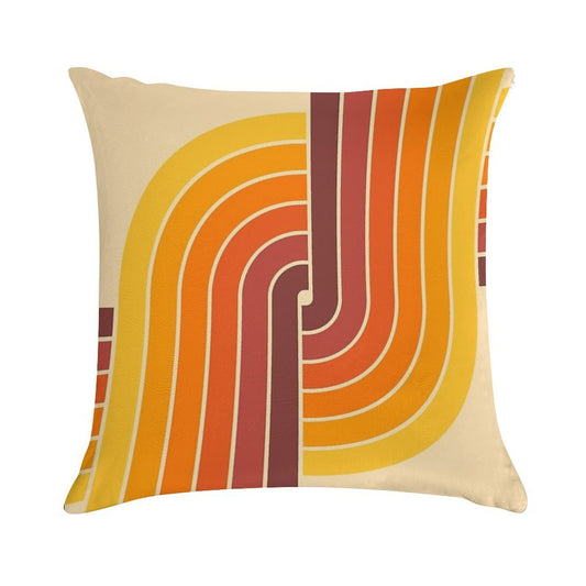 70s Retro Vintage Style Geometric Pattern Orange Yellow And Brown Soft Reinforced Edging Throw Pillow