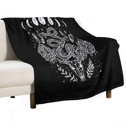 Moon Phases, Snakes, And Crystals Witchy Design Throw Blanket