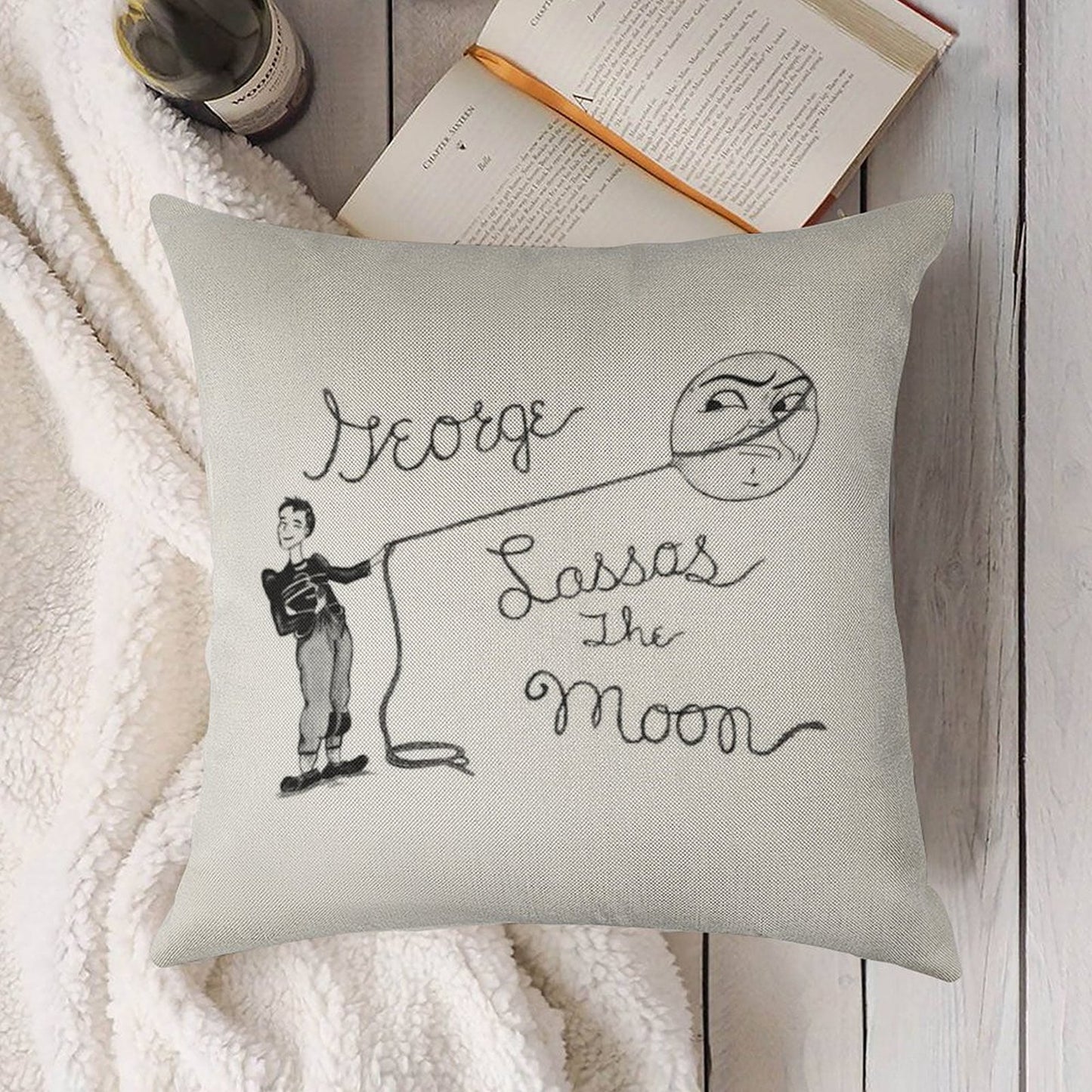Moon Capture Linen Throw Pillow Cover