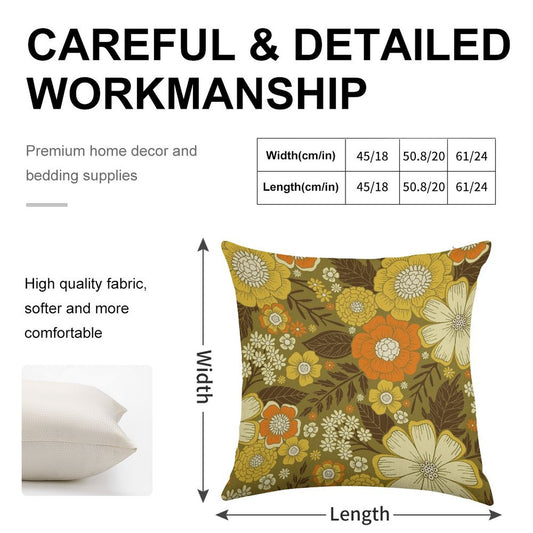 1970s RetroVintage Floral Pattern Linen Throw Pillow Cover