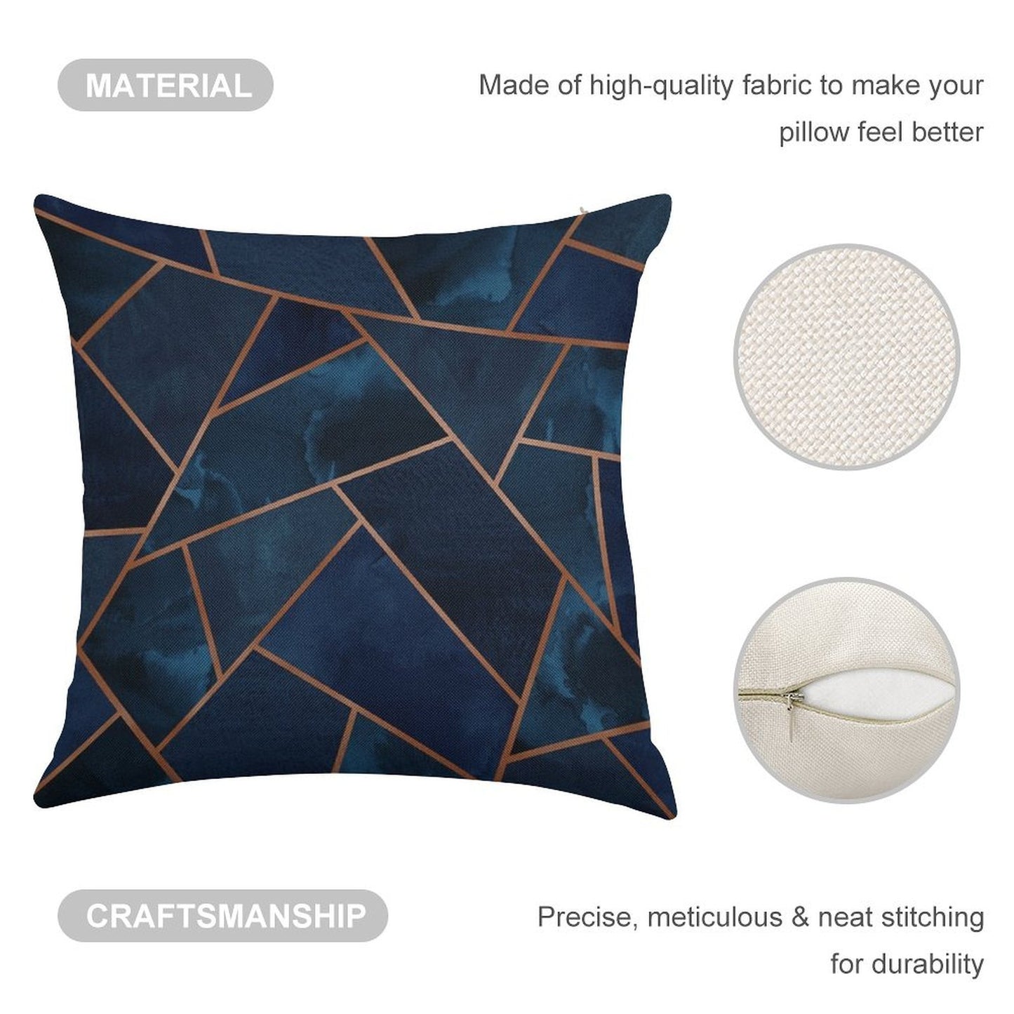 Navy & Copper Geo Linen Throw Pillow Cover