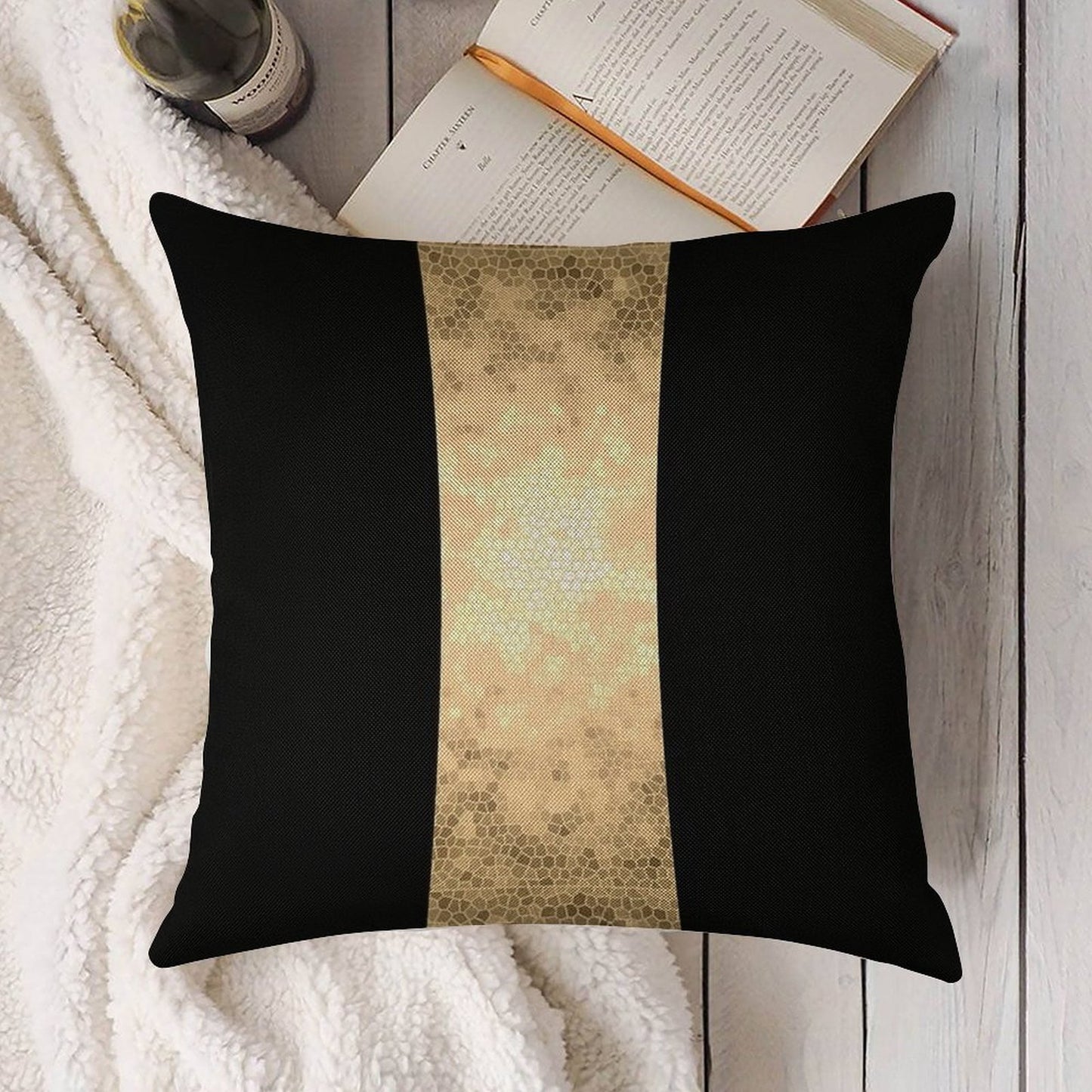 Elegant Gold And Black Design Linen Throw Pillow Cover