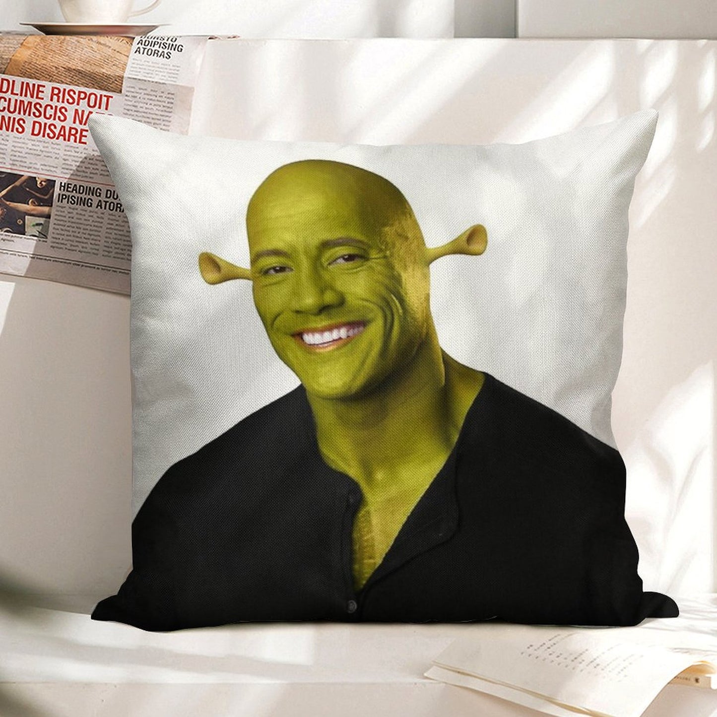 Shrek - Dwayne The Rock Johnson - Work of Art Linen Throw Pillow Cover