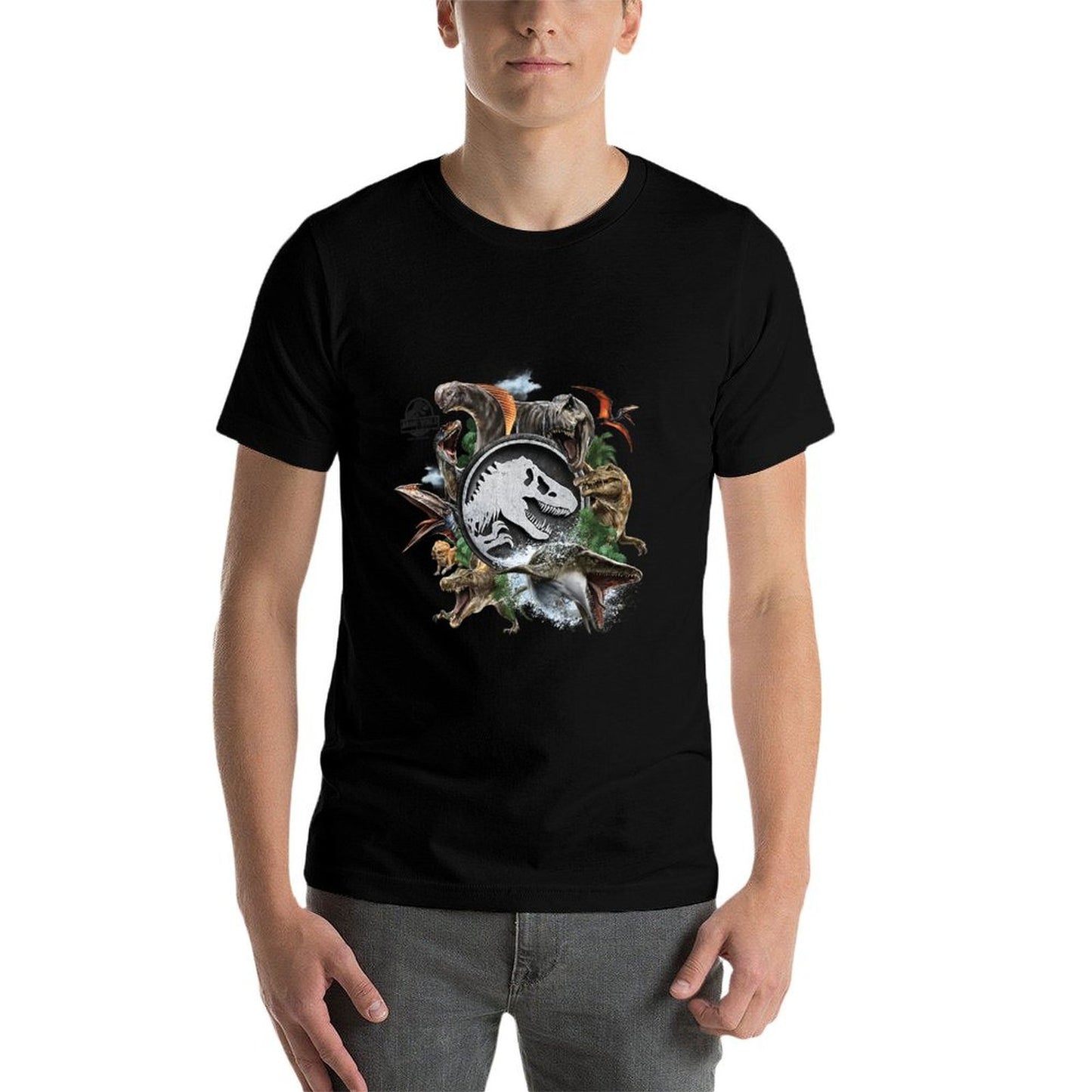 Jurassic World Rebirth Circle Logo Dinosaurs Heathered Texture T-Shirt