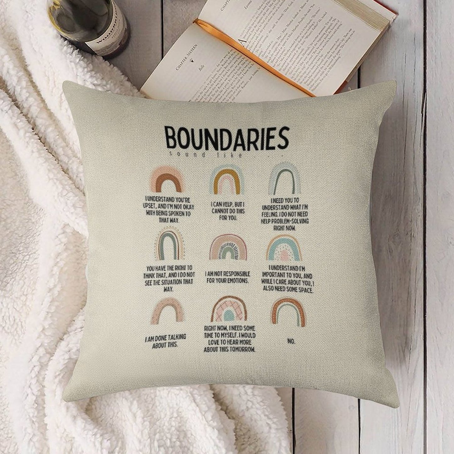 Boundaries Mental Health Reminder for Counselors Linen Throw Pillow Cover