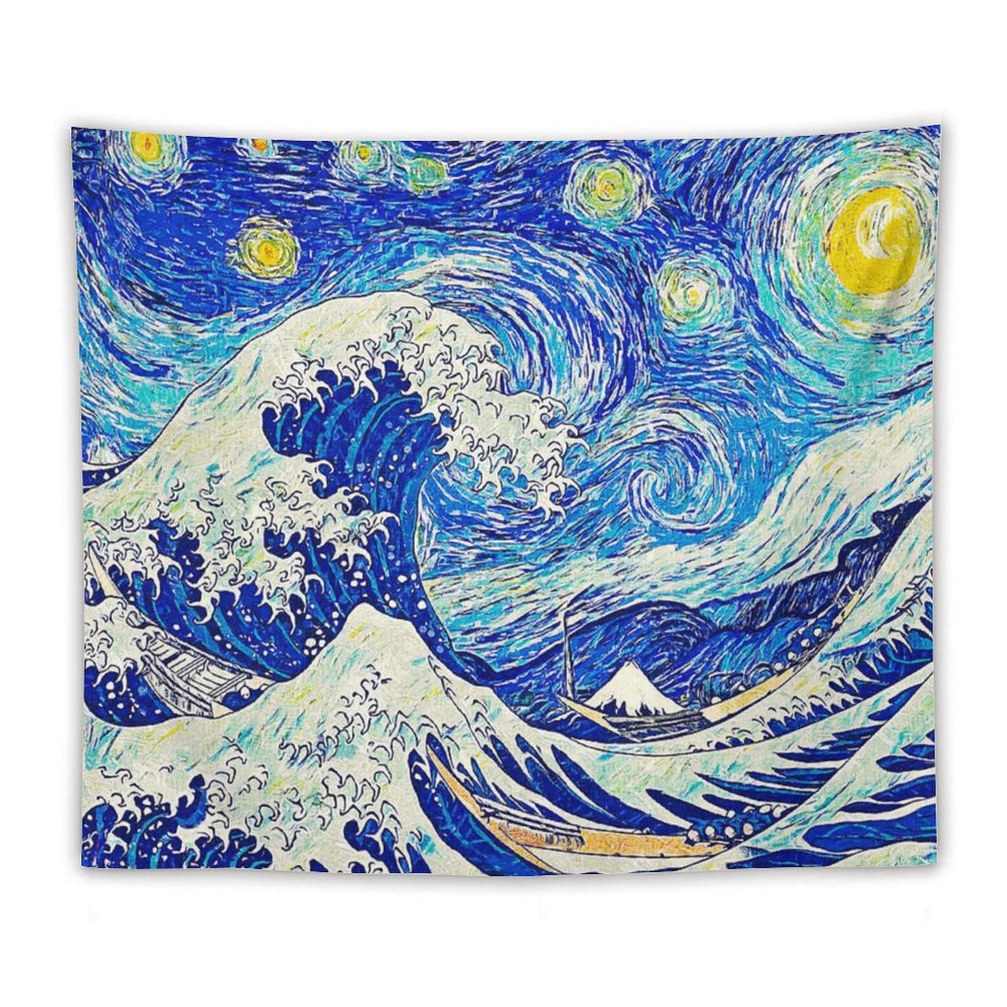 Starry Night Over The Great Wave Off Kanagawa Tapestry