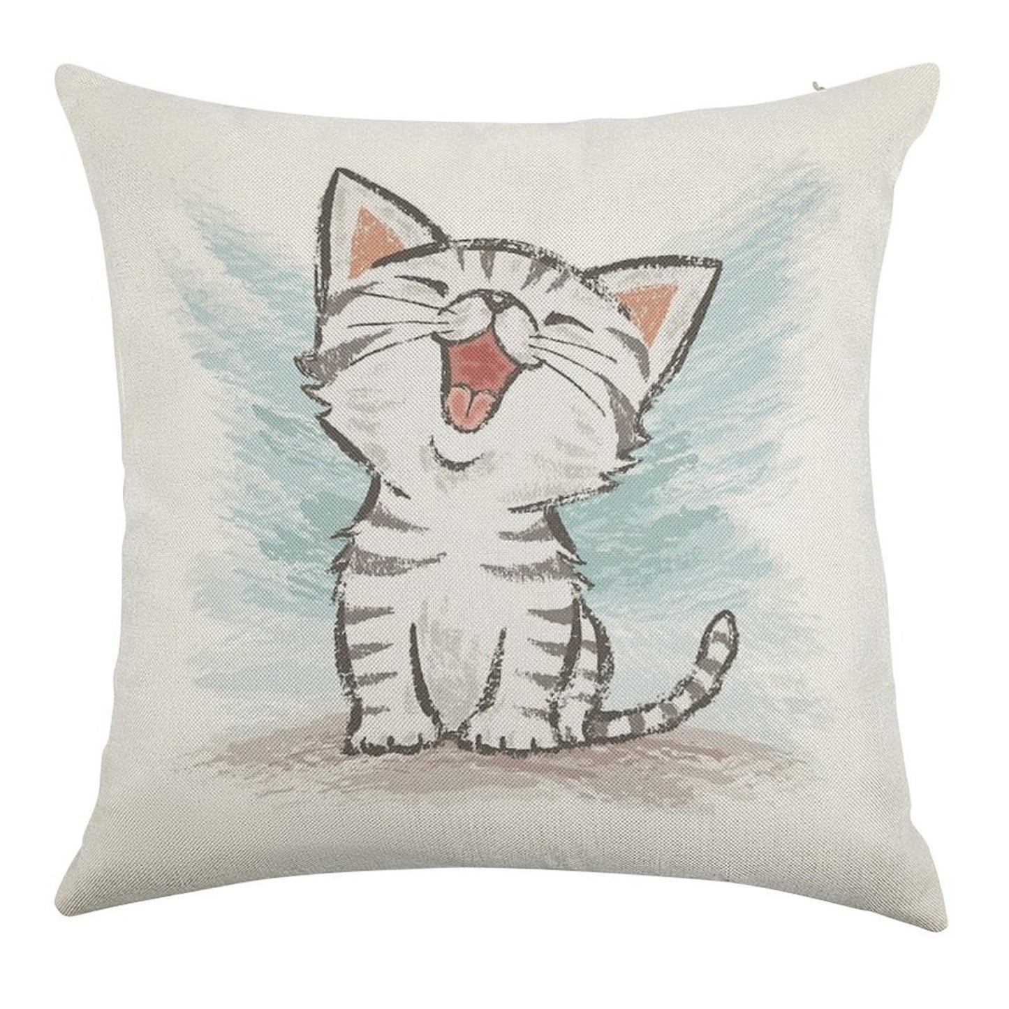 American Shorthair Happy Linen Throw Pillow Cover