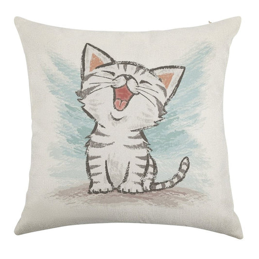 American Shorthair Happy Linen Throw Pillow Cover