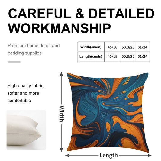 Oil Paint Orange And Blue Pattern Linen Throw Pillow Cover