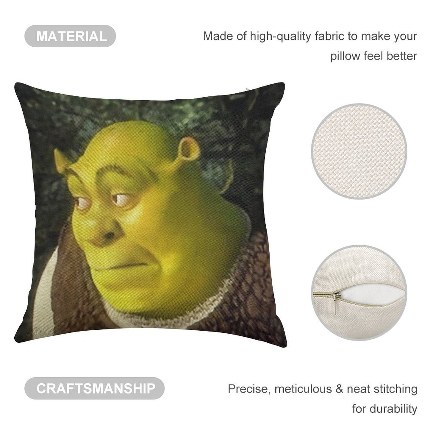 Shrek Face Meme Linen Throw Pillow Cover