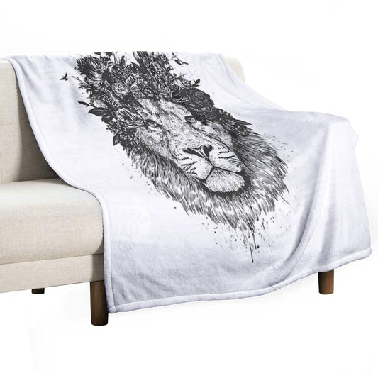 Floral Lion (bw) Throw Blanket