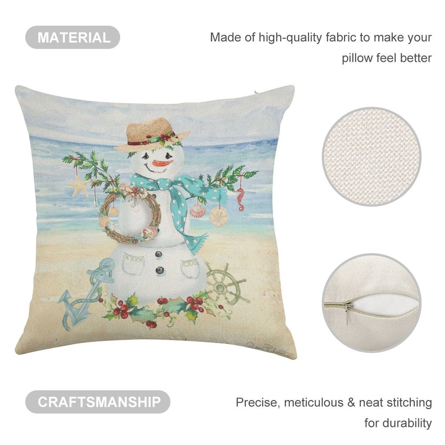 Coastal Christmas F Linen Throw Pillow Cover