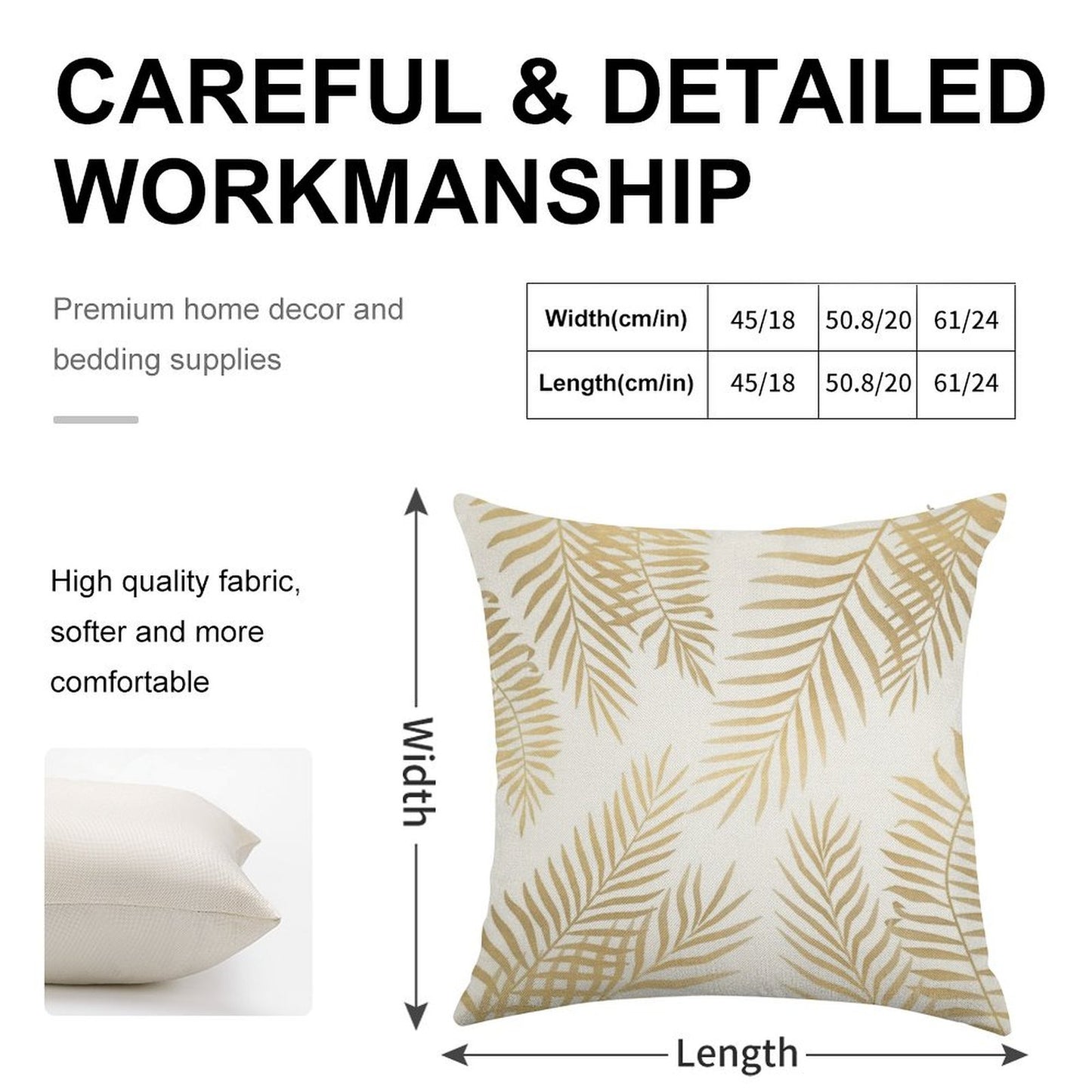 Gold Palm Leaves Linen Throw Pillow Cover