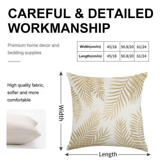 Gold Palm Leaves Linen Throw Pillow Cover
