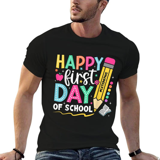 Happy First Day Of School Pencil Teacher Kids Back To School Trendy Pattern T-Shirt