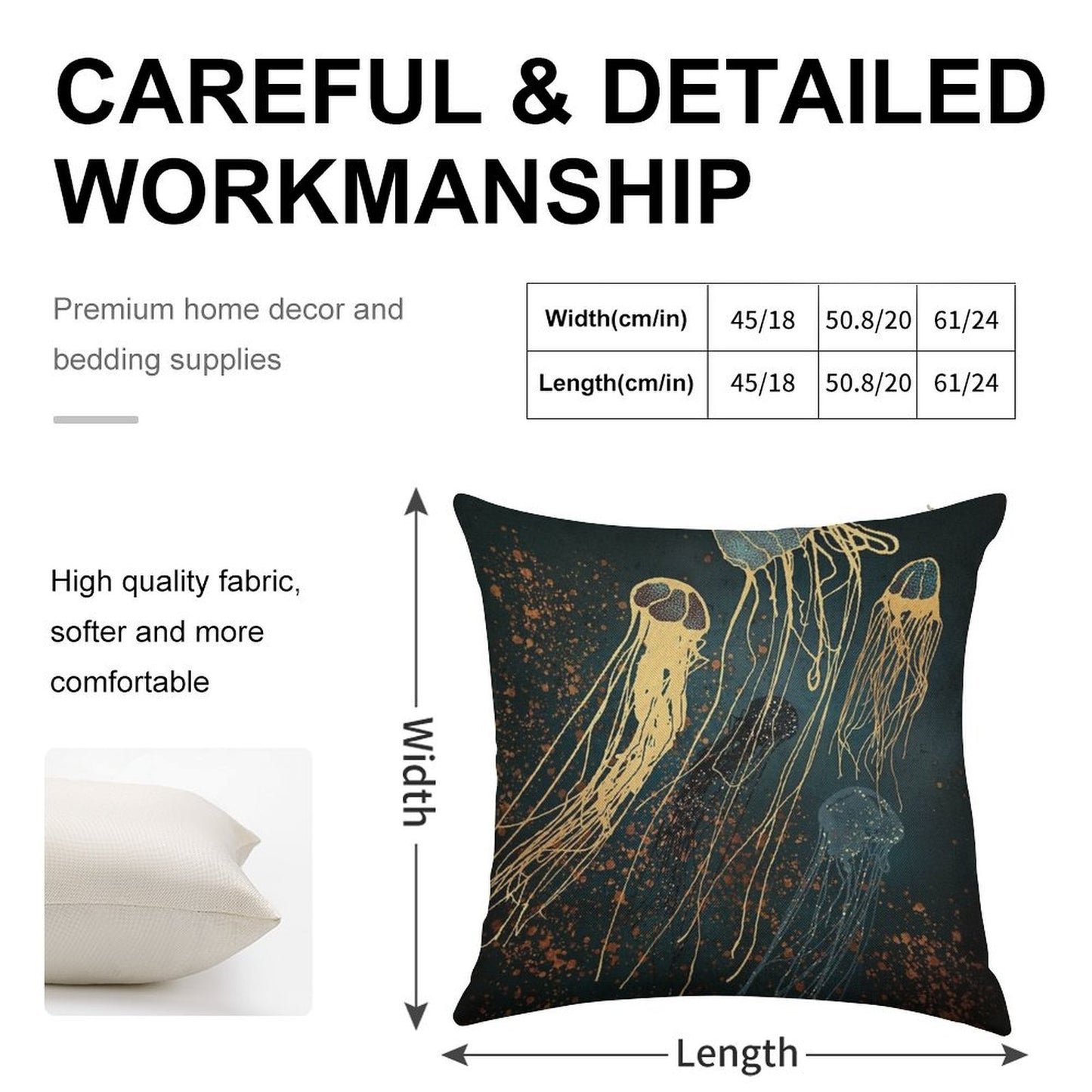 Metallic Jellyfish Linen Throw Pillow Cover
