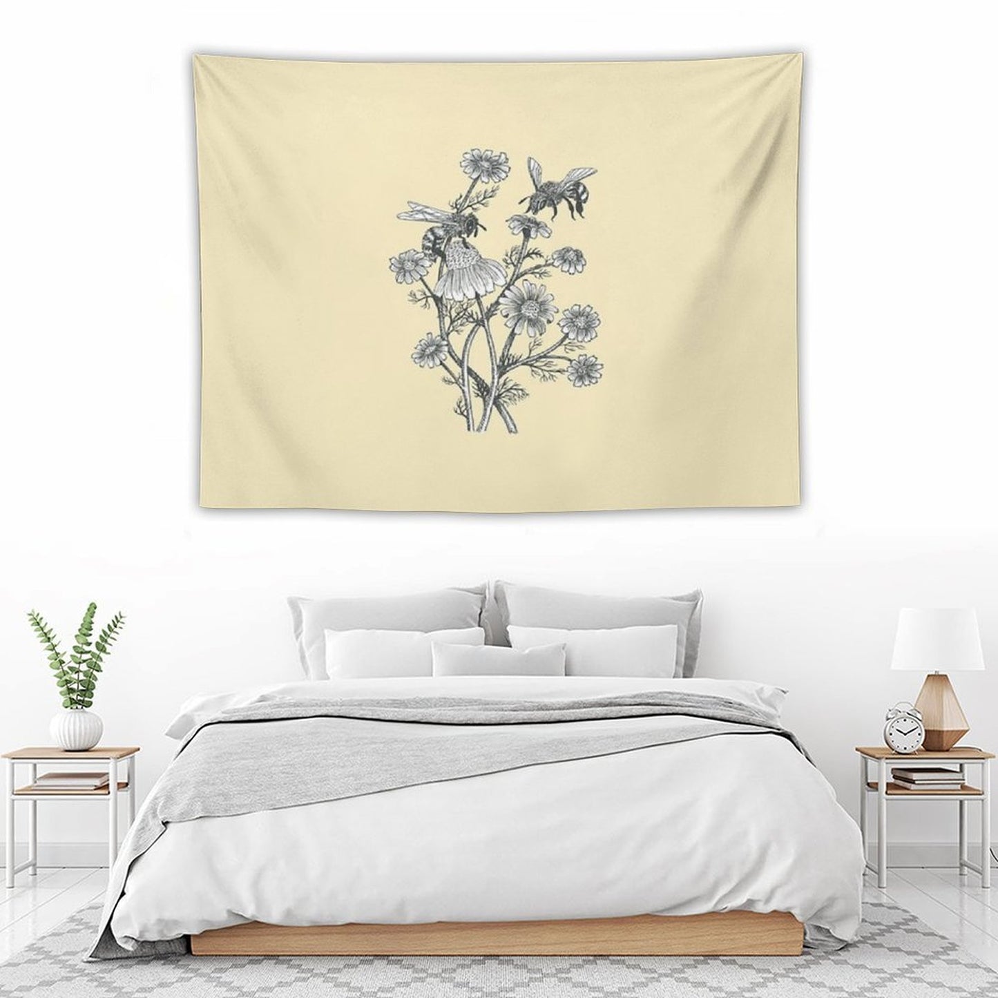 Bees And Chamomile on Honey Background Tapestry