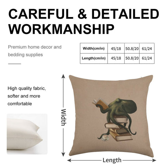 Well-Read Octopus Linen Throw Pillow Cover