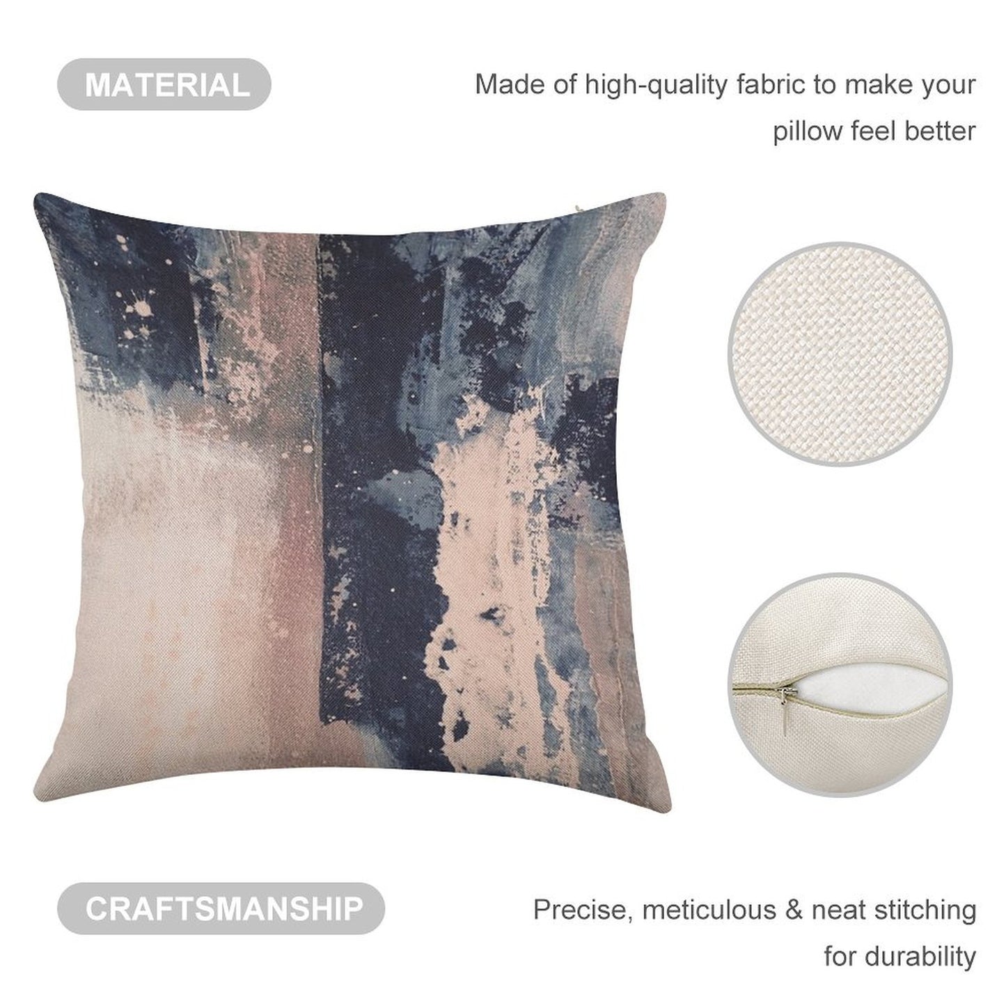 Horizontal Pink Navy Linen Throw Pillow Cover