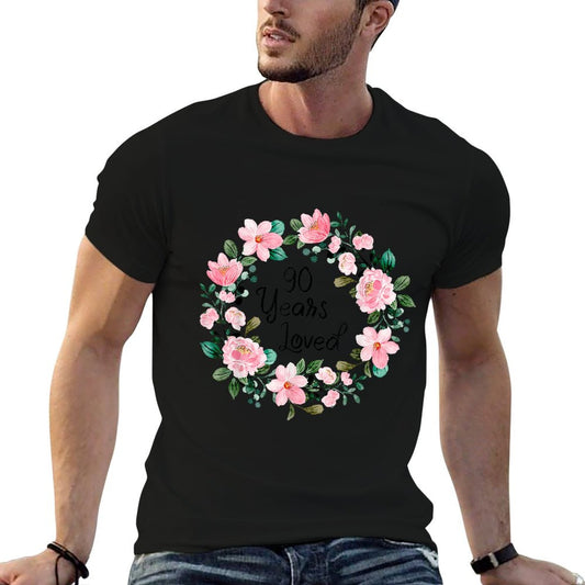 90 Years Loved Men Women 90 Years Old Floral 90th Birthday T-Shirt