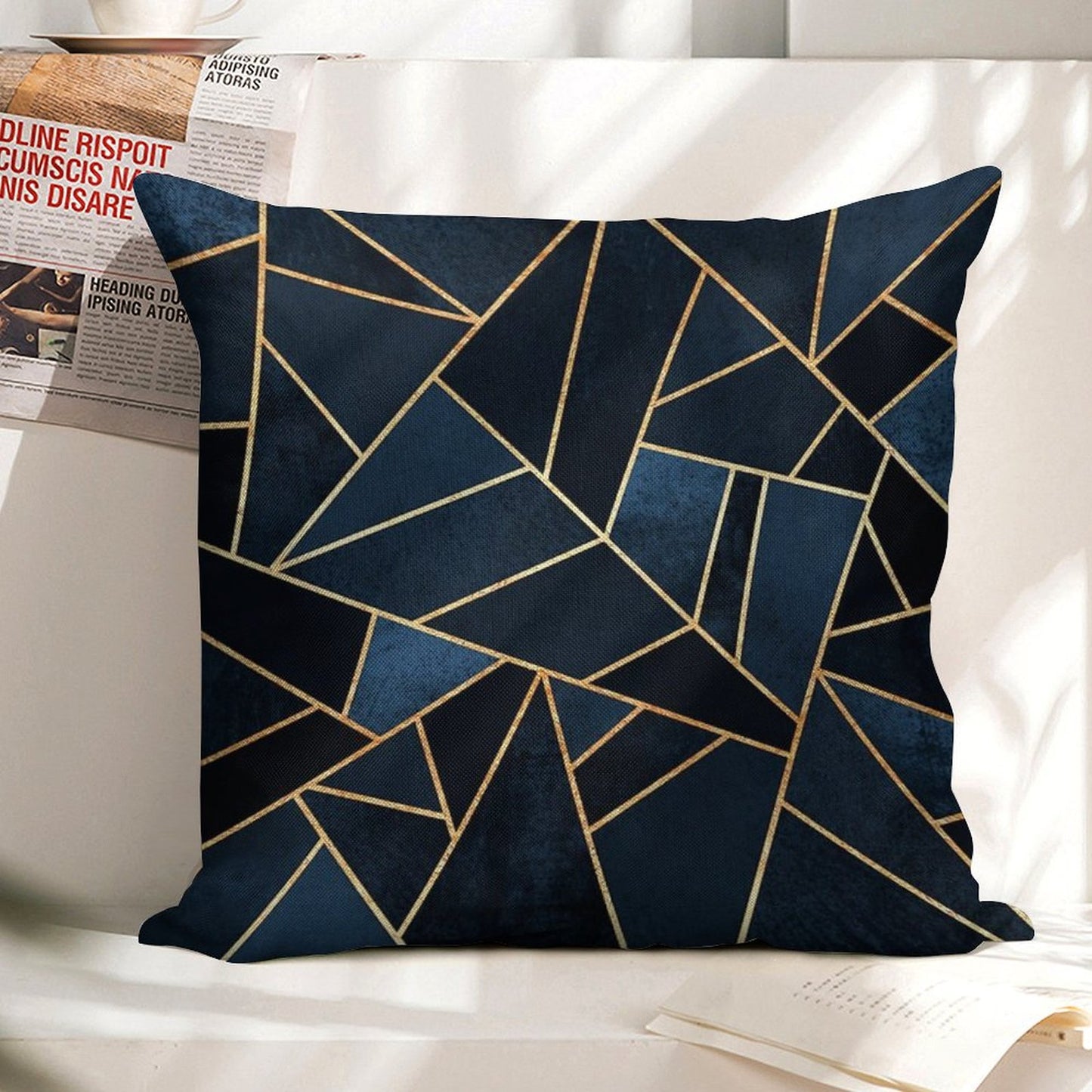 Navy Stone Linen Throw Pillow Cover