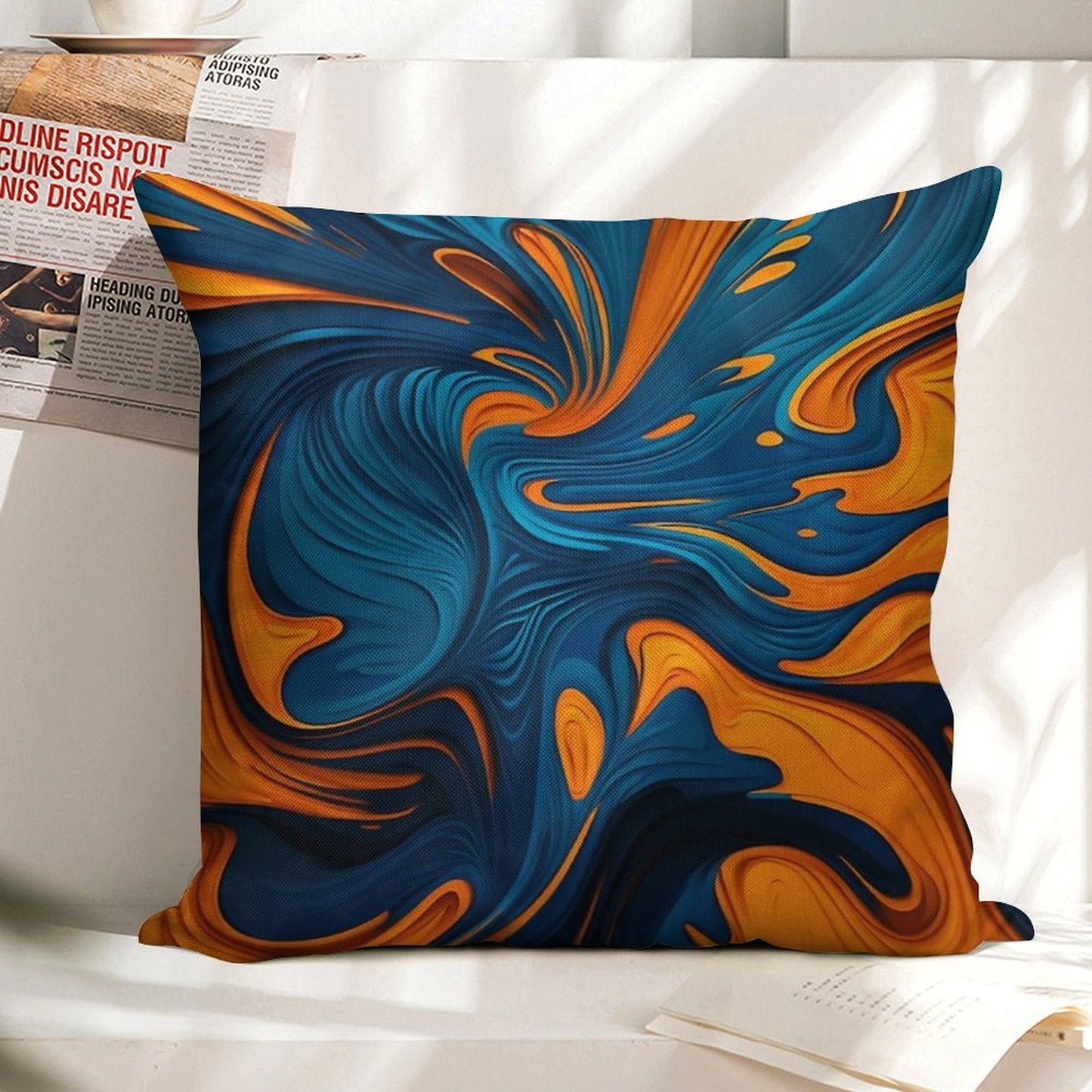Oil Paint Orange And Blue Pattern Linen Throw Pillow Cover