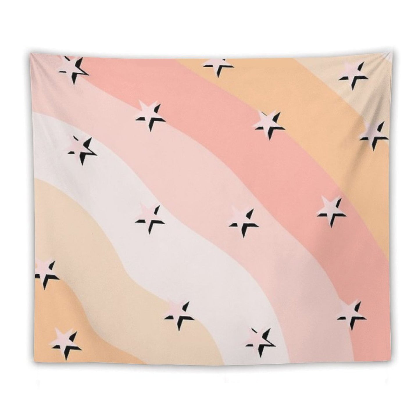 Peach Clouds & Stars Striped Pattern Tapestry