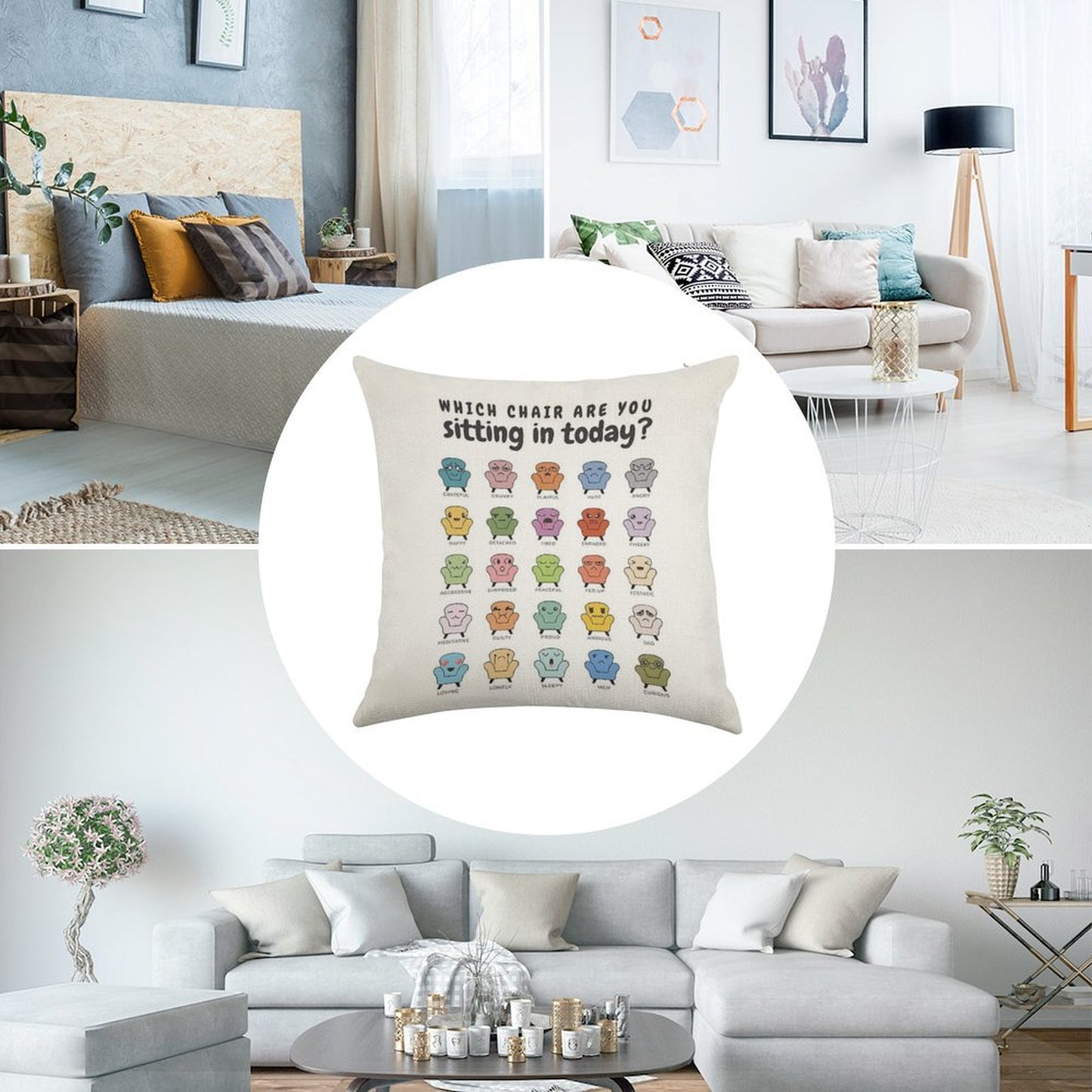 Chair Feelings, Emotions Chart, Mental Health, Therapy Office, Therapist Gift, Counsellor Tools, School Counselor, Mood Chart, S Linen Throw Pillow Cover