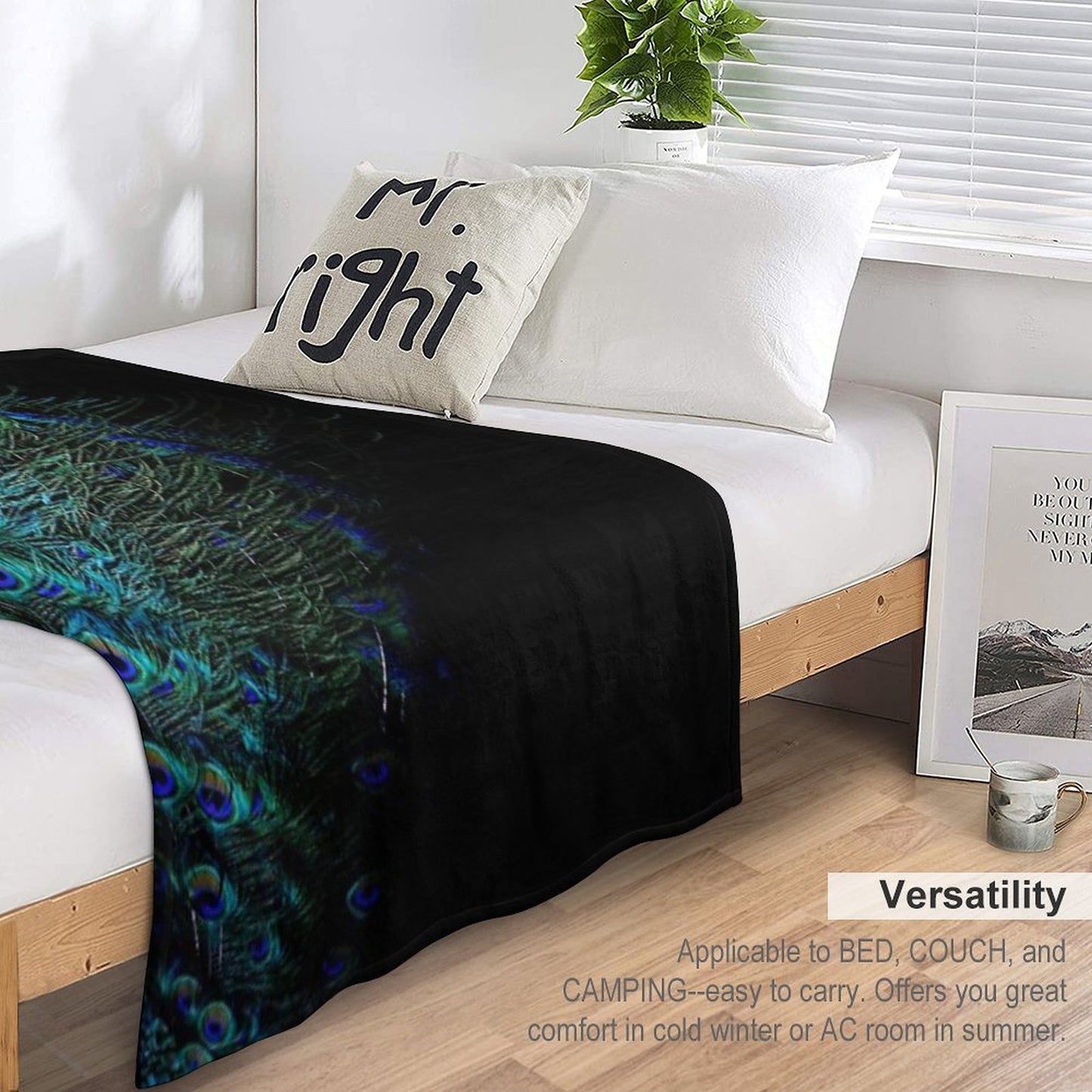 Peacock Feathers on A Black Background Throw Blanket