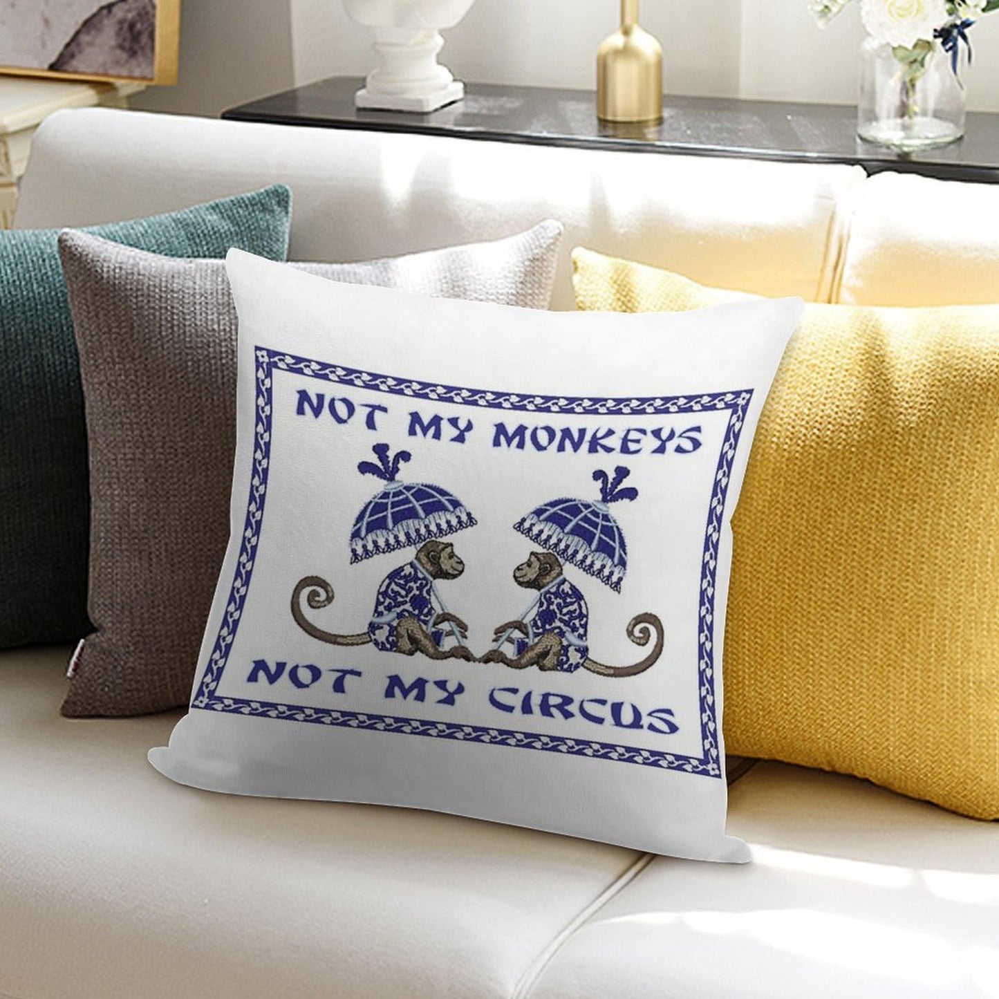 Not My Monkeys Soft Multiple Sizes Throw Pillow