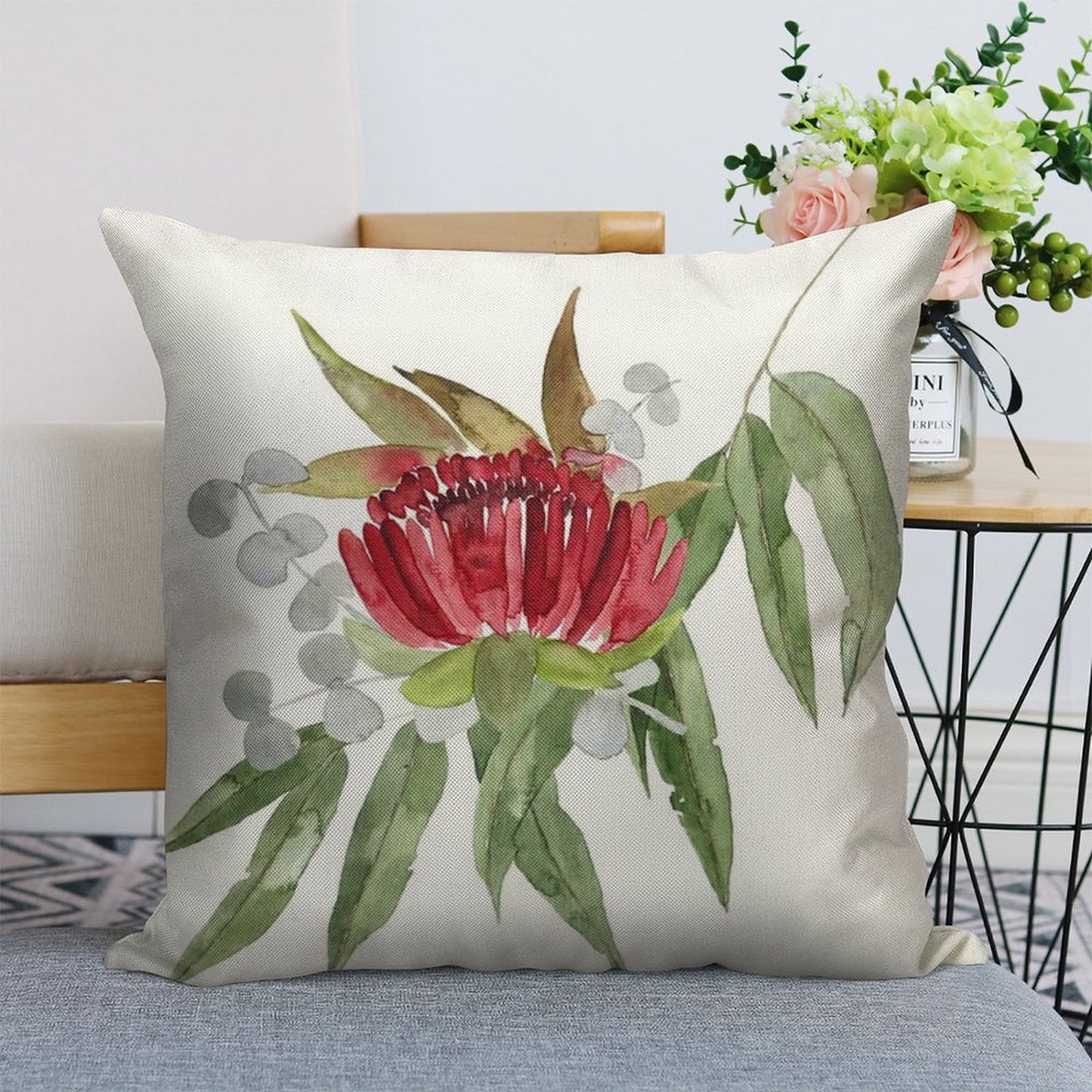 Australian Native Bush Watercolour Linen Throw Pillow Cover