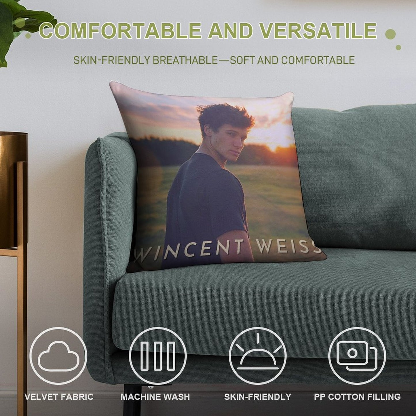 Wincent Weiss Vibes Soft Short Plush Fabric Throw Pillow