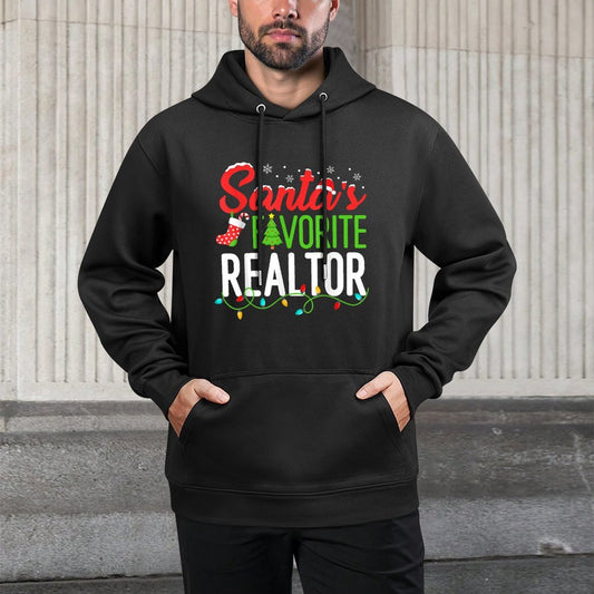 Santas Favorite Realtor Christmas Real Estate Agent Funny Medium-Weight Fabric Hoodie