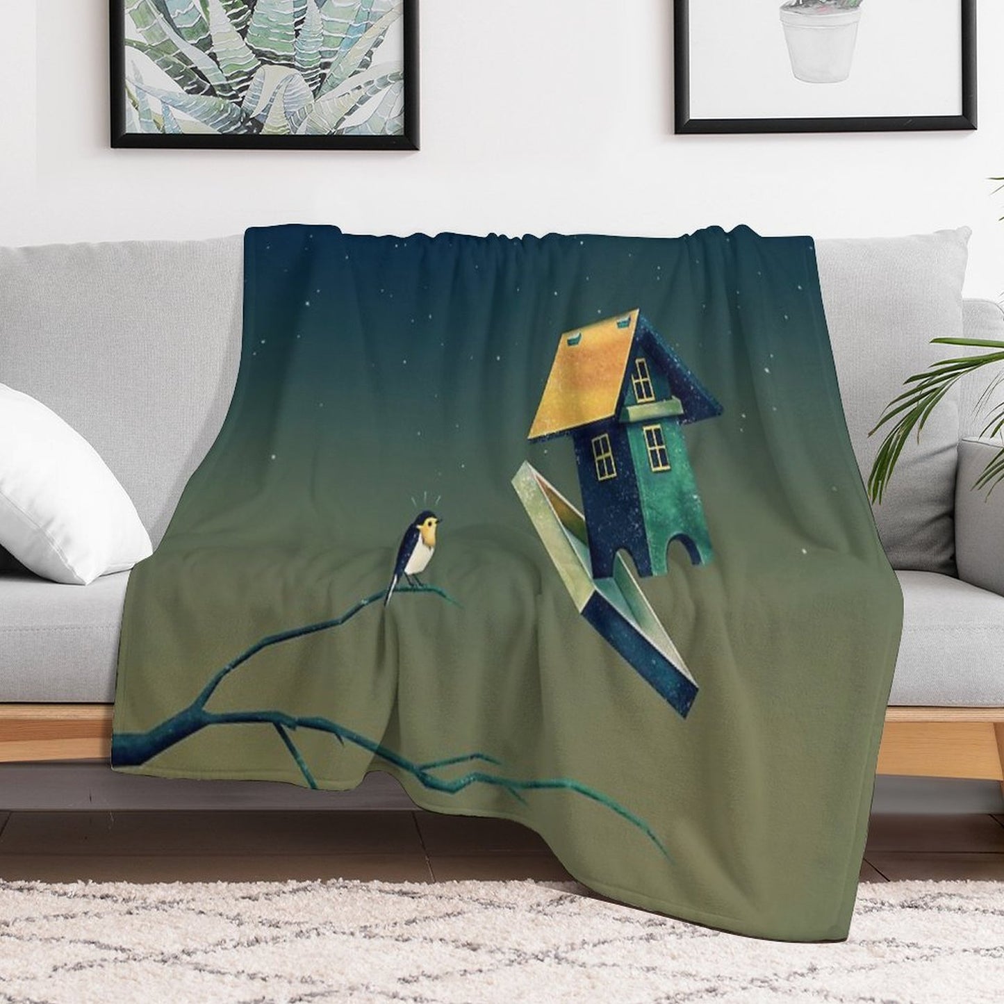 Flying Bird...house Throw Blanket