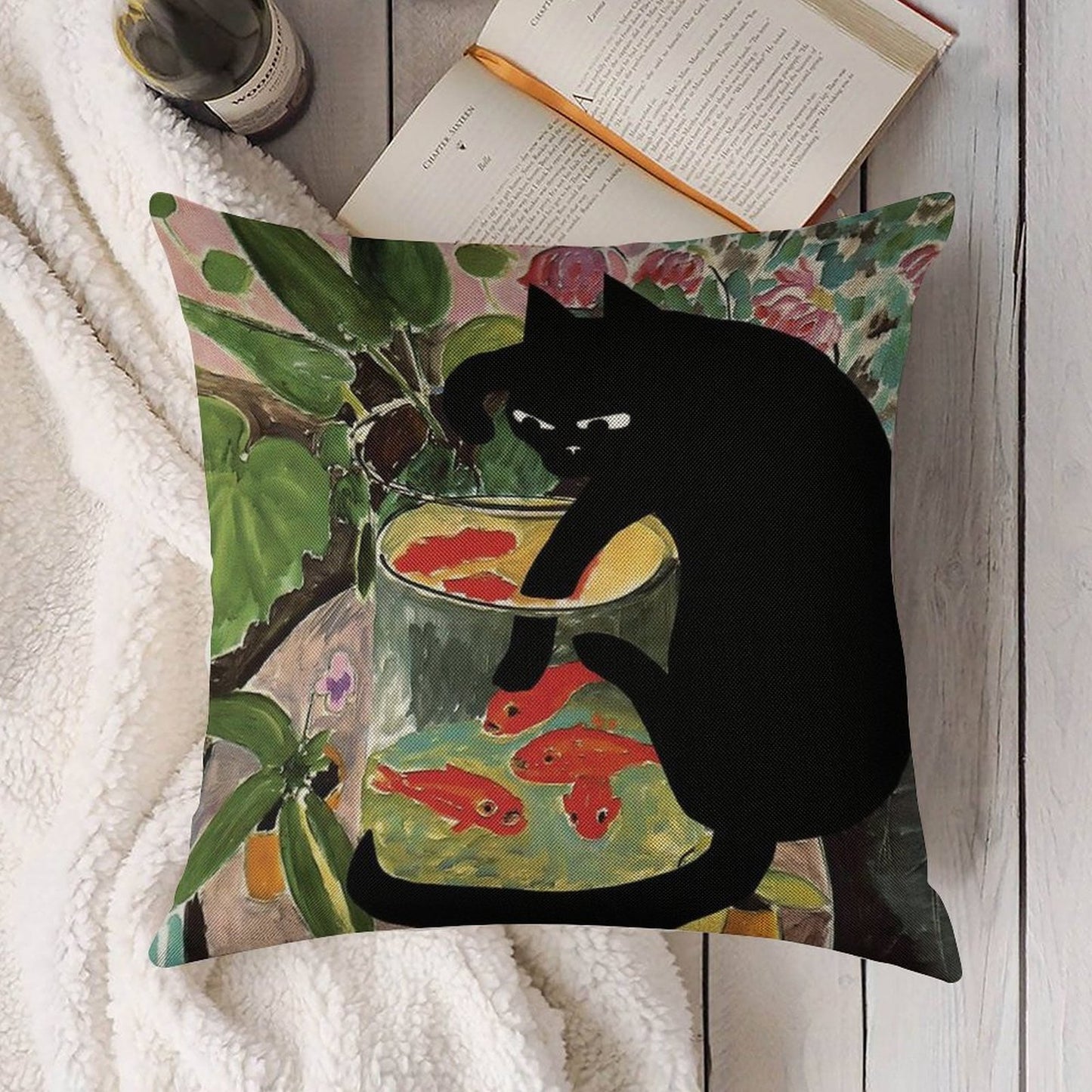 Matisse's Goldfish And A Cat Linen Throw Pillow Cover