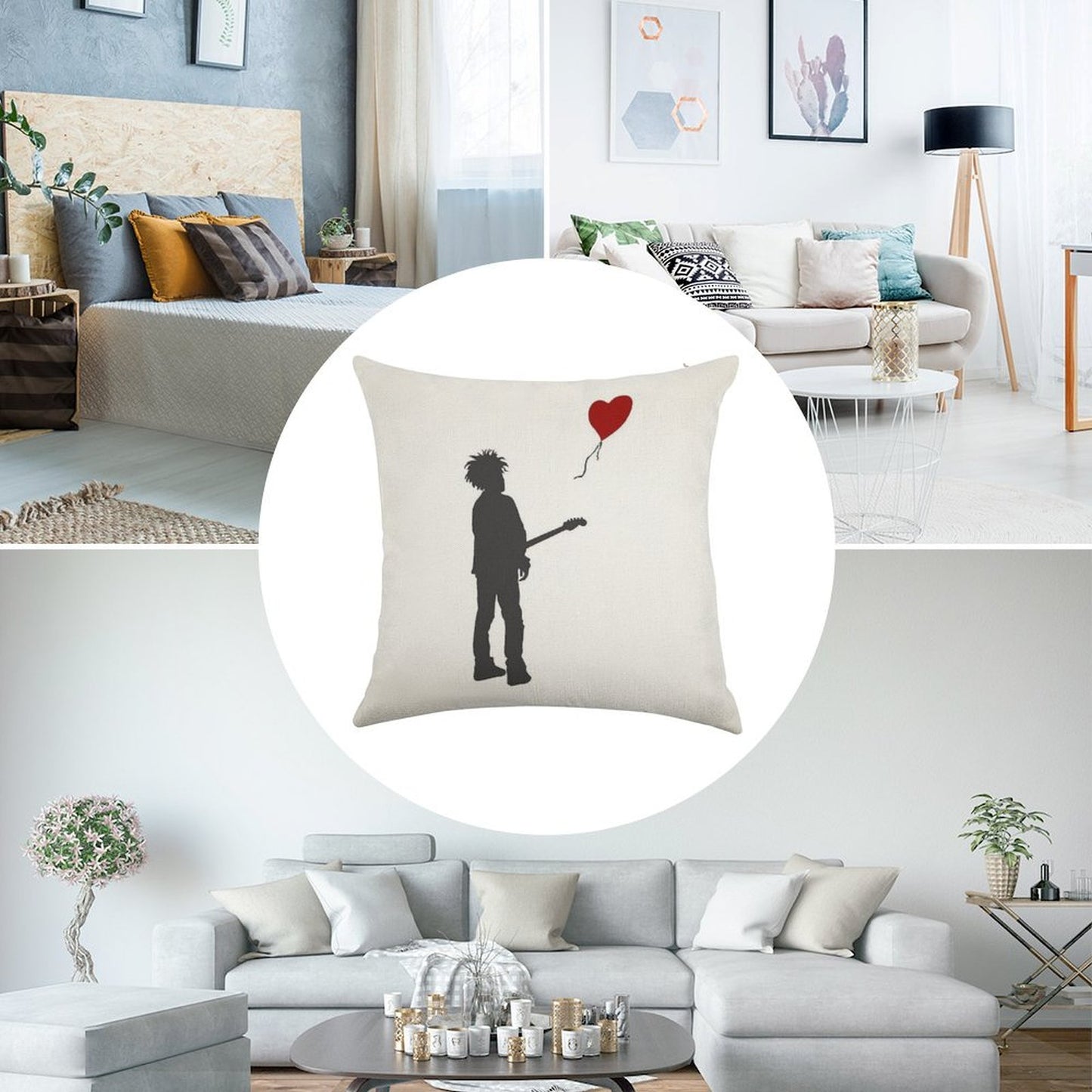 ROBERT THE CURE SMITH X BANKSY Linen Throw Pillow Cover