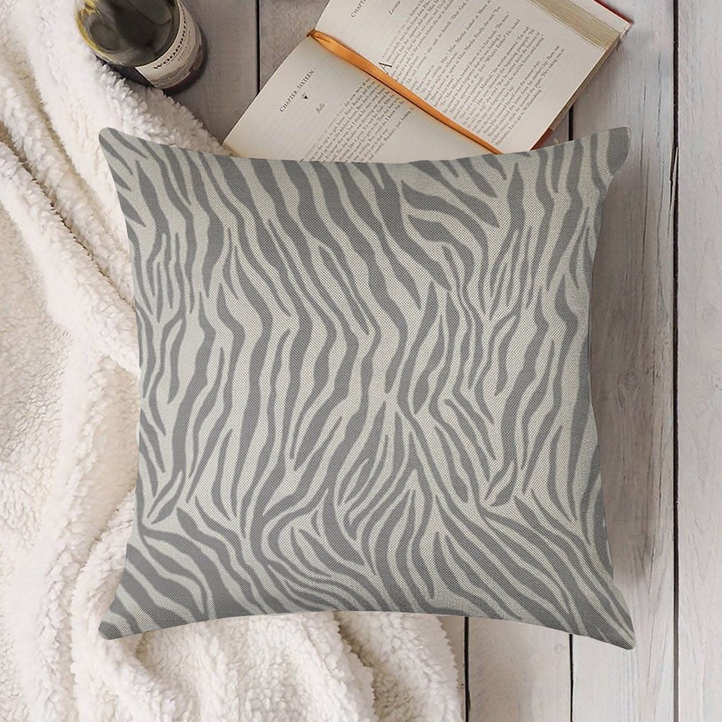 Stylish Grey Zebra Print Linen Throw Pillow Cover