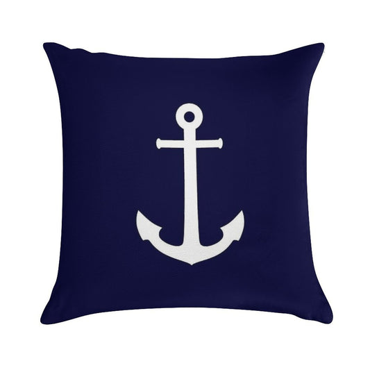 White Anchor On Navy Blue Soft Short Plush Fabric Throw Pillow