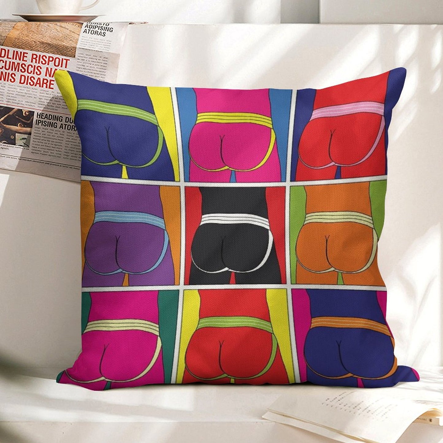 Pop Art Jockstrap Desire Nine Linen Throw Pillow Cover