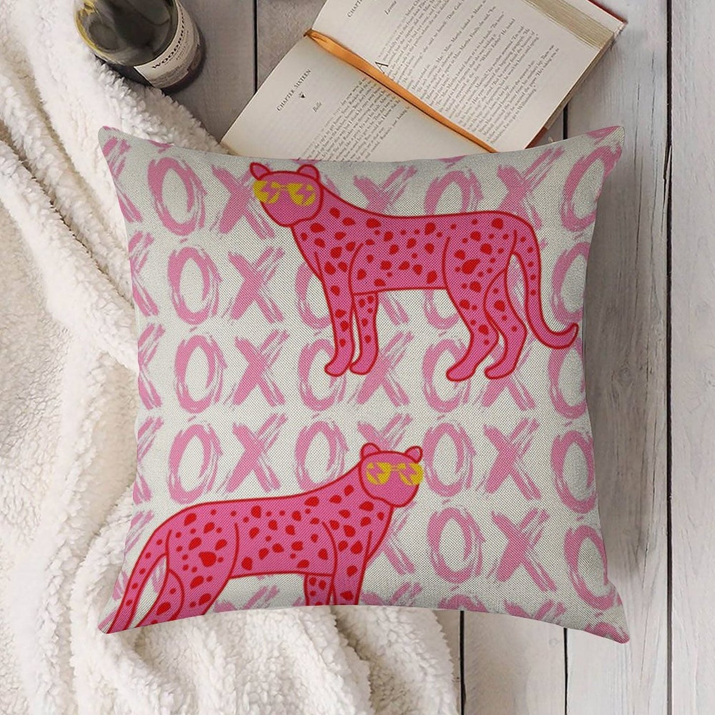 Cheetah Xoxo Linen Throw Pillow Cover
