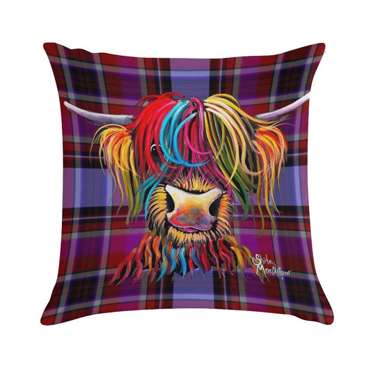 SCoTTiSH HiGHLaND CoW ' TaRTaN NeLLY P ' by SHiRLeY MacARTHuR Soft Anti-Pilling Throw Pillow