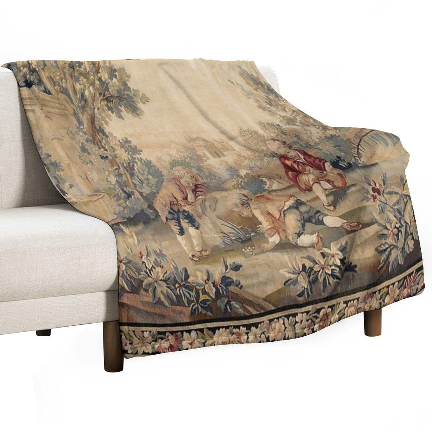 Aubusson Antique French Tapestry Print Throw Blanket